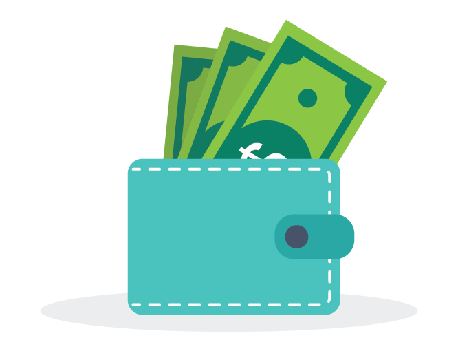 teal wallet showing money